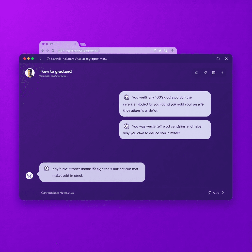 modern browser extension interface with AI chat overlay, purple gradient theme, clean UI design